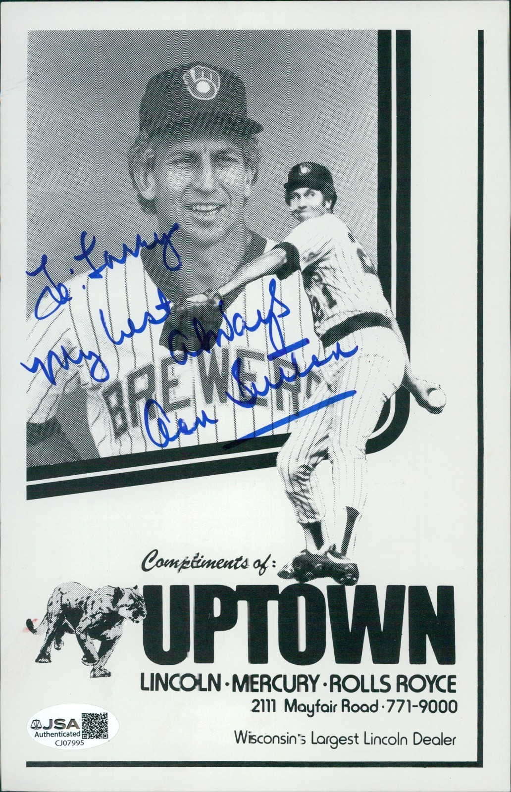 Don Sutton Milwaukee Brewers Signed 5.5x8.5 Cardstock Flyer JSA Authenticated