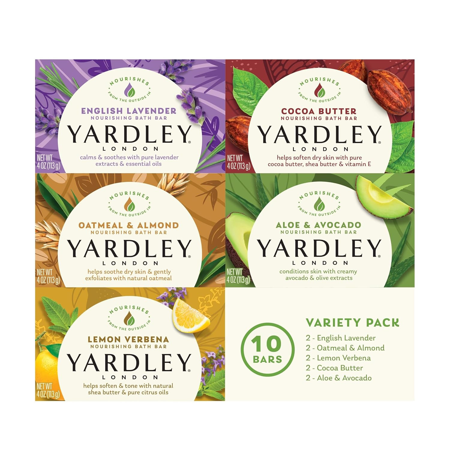Yardley London Soap Bath Bar Bundle - 10 Bars Total / 2 Of Each