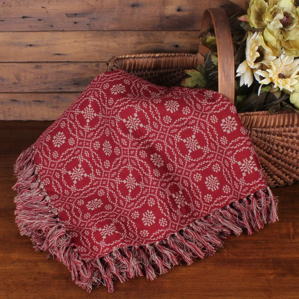 New Primitive OAT RED LOVERS KNOT THROW Woven Afghan Coverlet Blanket