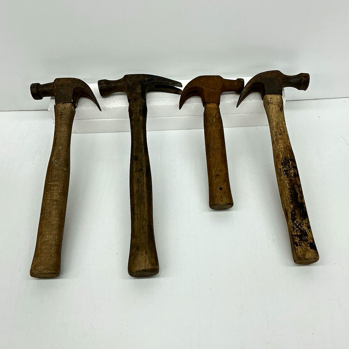Lot of 4 Steel Claw Hammers w/ 13in Wood Handles, Brown/Black