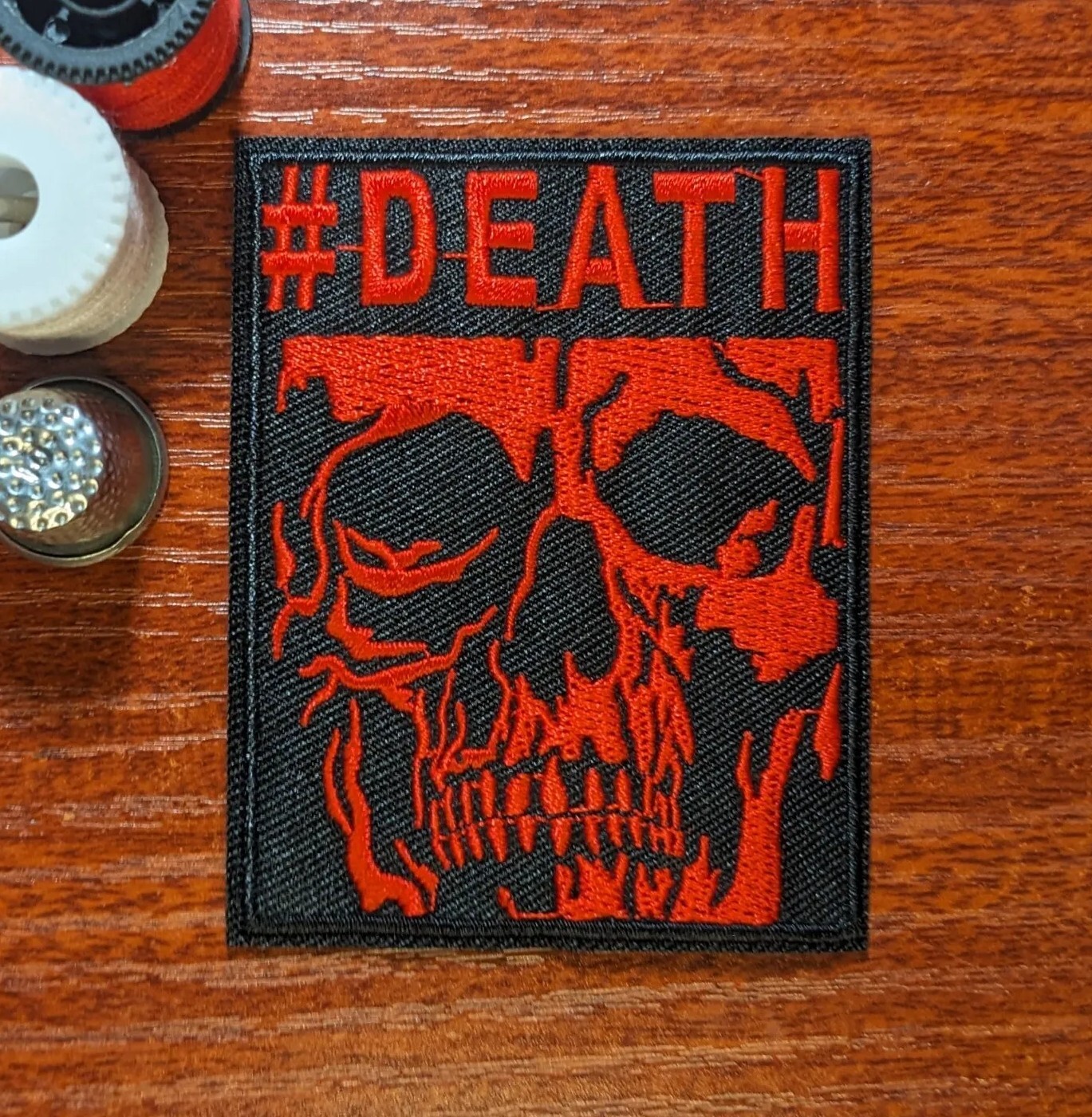 Red Death Patch Crimson Macabre Goth Punk Biker Embroidered Iron On Patch 3x2.5"