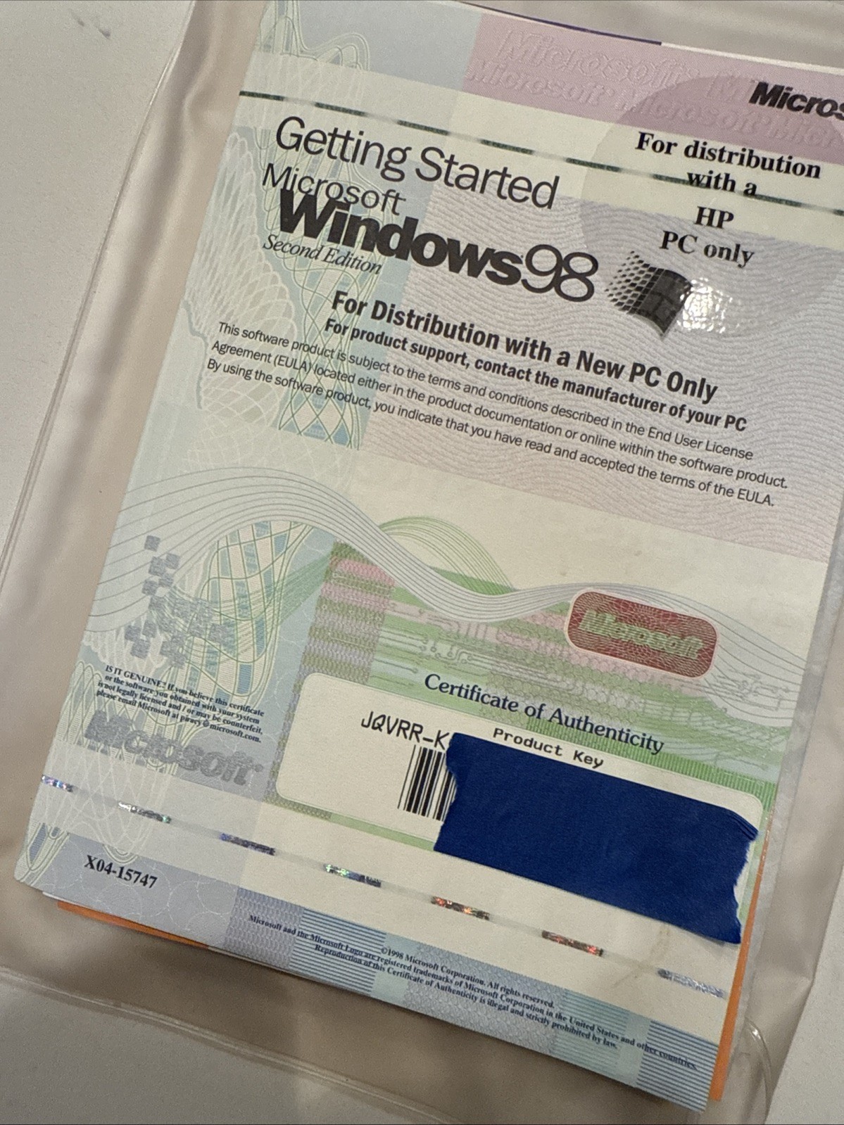 Getting Started Microsoft Windows 98 2nd Edition Manual & Product Key HP Pc Only