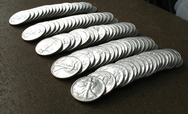 ROLL WALKING LIBERTY SILVER HALVES (MIXED DATES) AU/BETTER (14 ROLLS AVAILABLE)