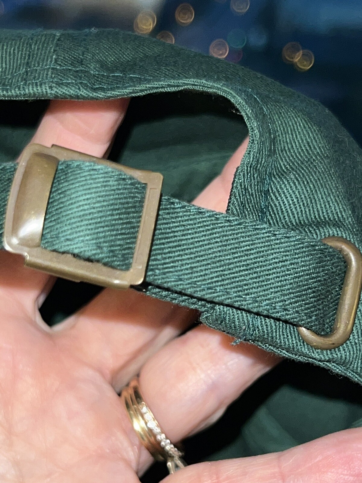 Green w White Rabbit Bunny embroidered hat Strap Buckle Cotton EUC