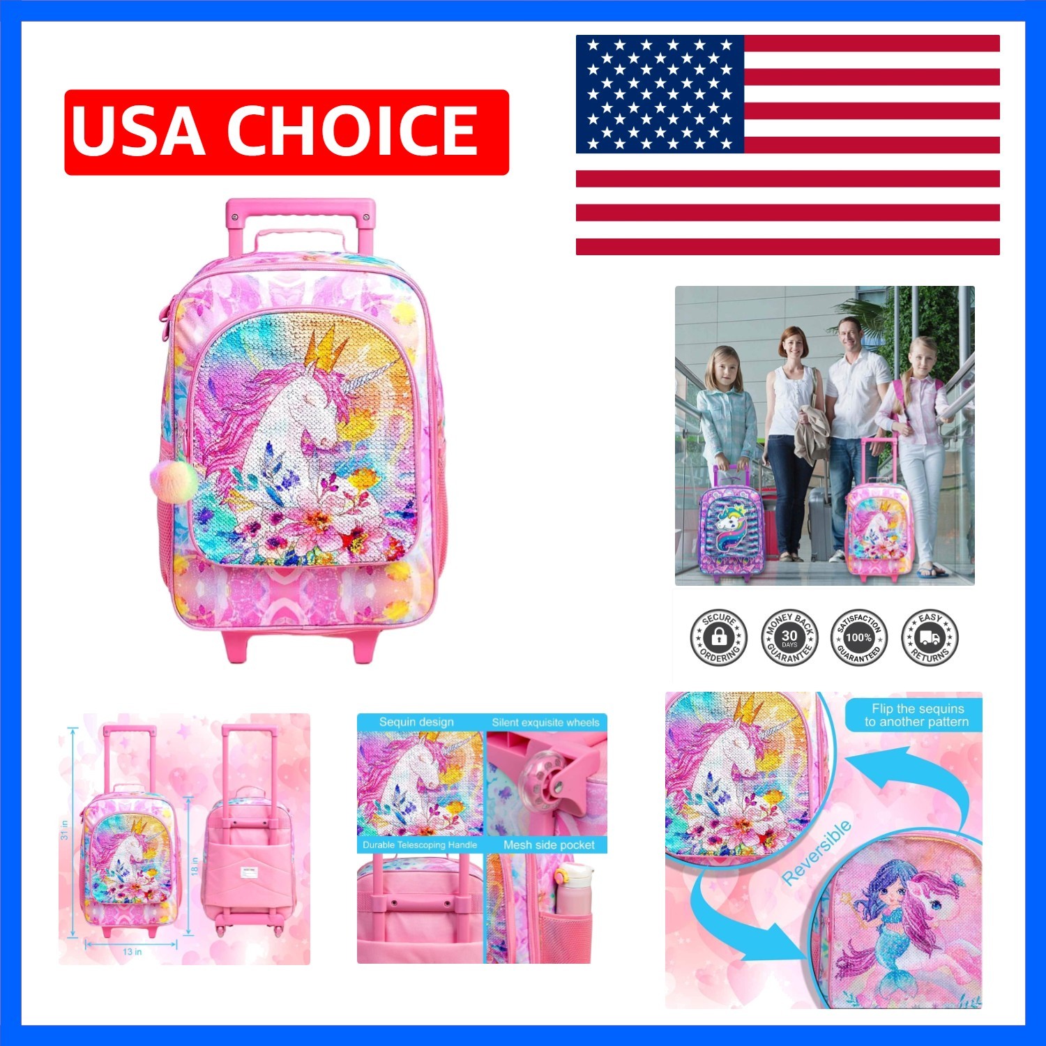 Kids Luggage for Girls, Unicorn Rolling Travel Carry on Suitcase for Toddler ...