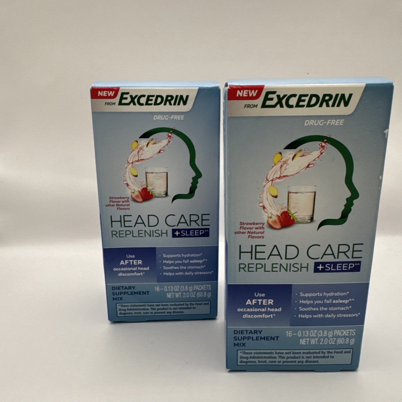 Lot Of 2 Excedrin Head Care Replenish +Sleep Drink Mix 16 Count Box Exp. 11/24