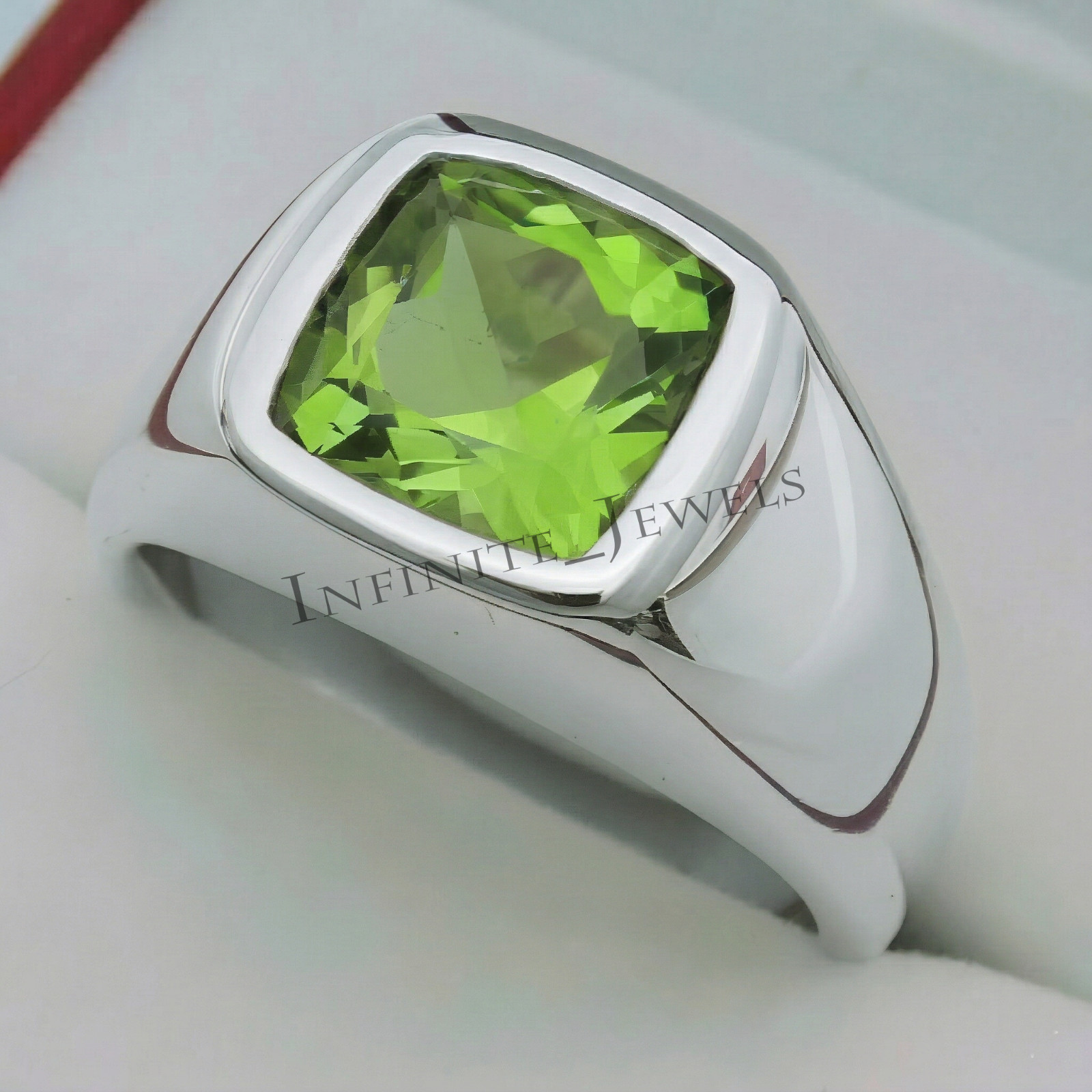 Peridot Ring for Men 925 Silver, Green Gemstone Ring Personalized Gift for Him