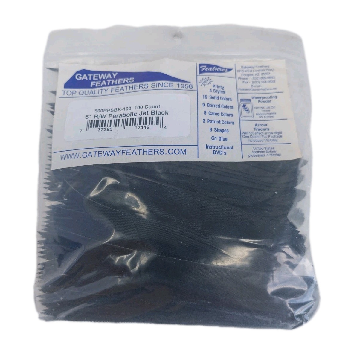 100 Pack Gateway Feathers 5" Right Wing: Parabolic Jet Black 500RPSBK-100