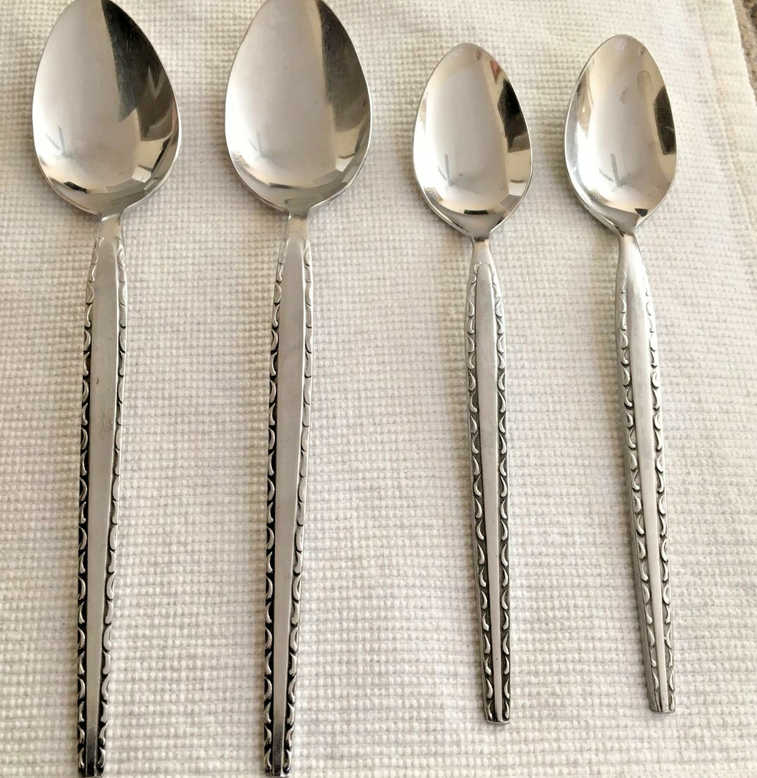 4 Rogers Stainless Spoons ROMA Pattern 2 Soup & 2 Teaspoons Flatware Korea
