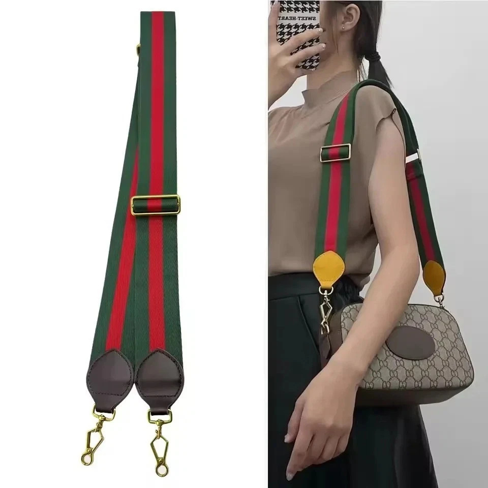 New Crossbody Shoulder Strap Gucci Replacement No Logo Green-Brown Web Leather