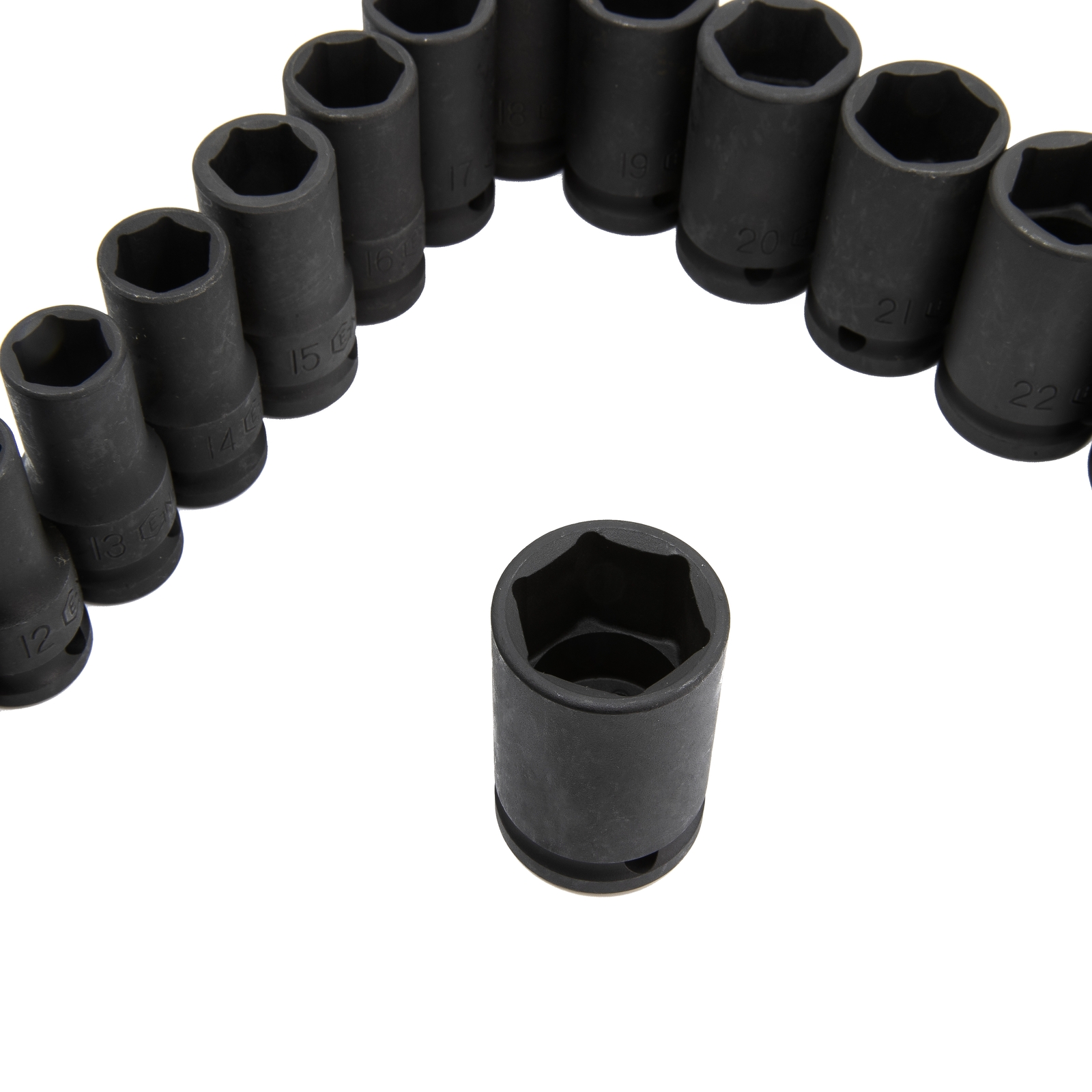 Genius Tools 15 Piece 1/2" Dr. Metric Semi-Deep Thin Wall Impact Socket Set (...