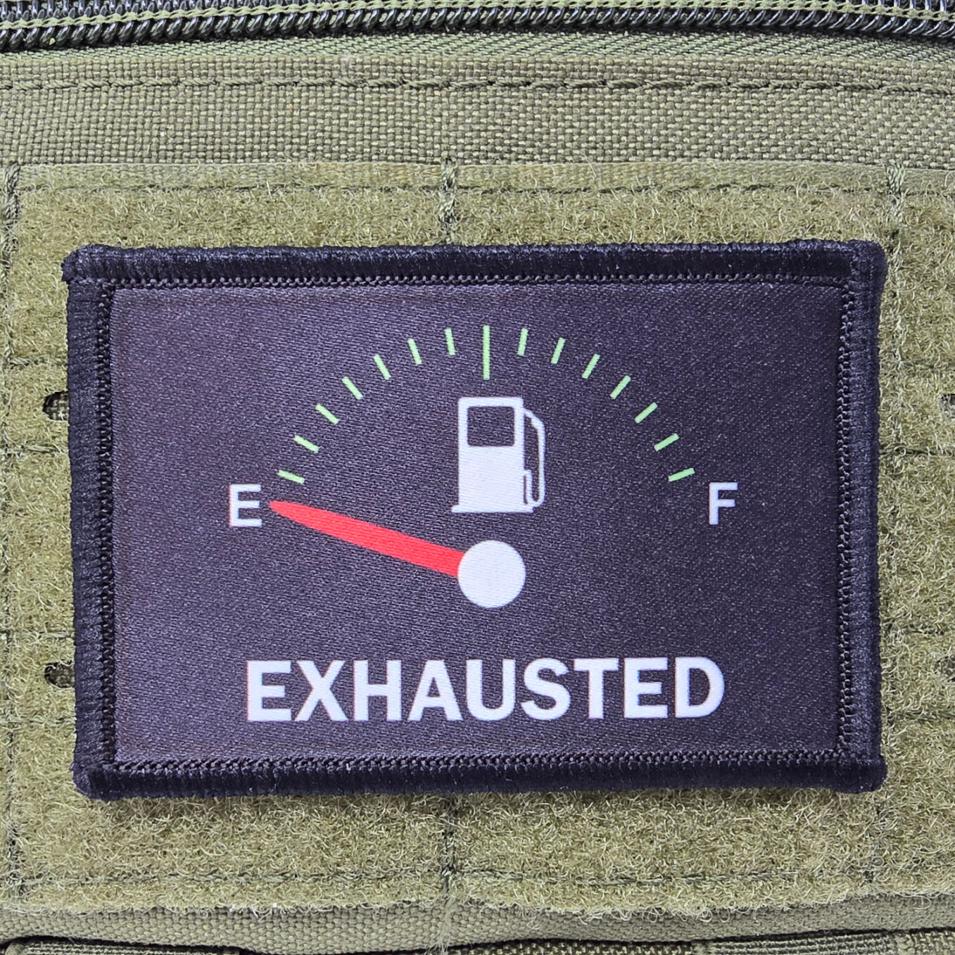 Exhausted Fuel Tank Morale Patch Tactical Military Army USA Flag Hook & Loop 3x2