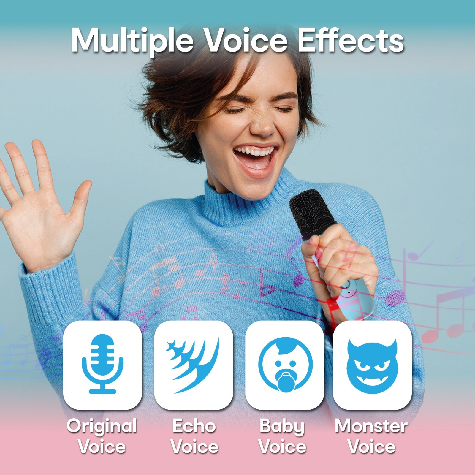 Laser Mini Karaoke Speaker with 2 Wireless Microphones Bluetooth Blue