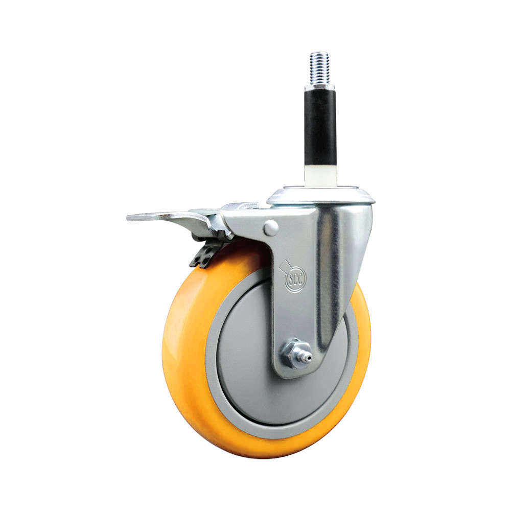 5 Inch SS Yellow Poly Swivel 7/8 Inch Expanding Stem Caster Total Lock Brake SCC