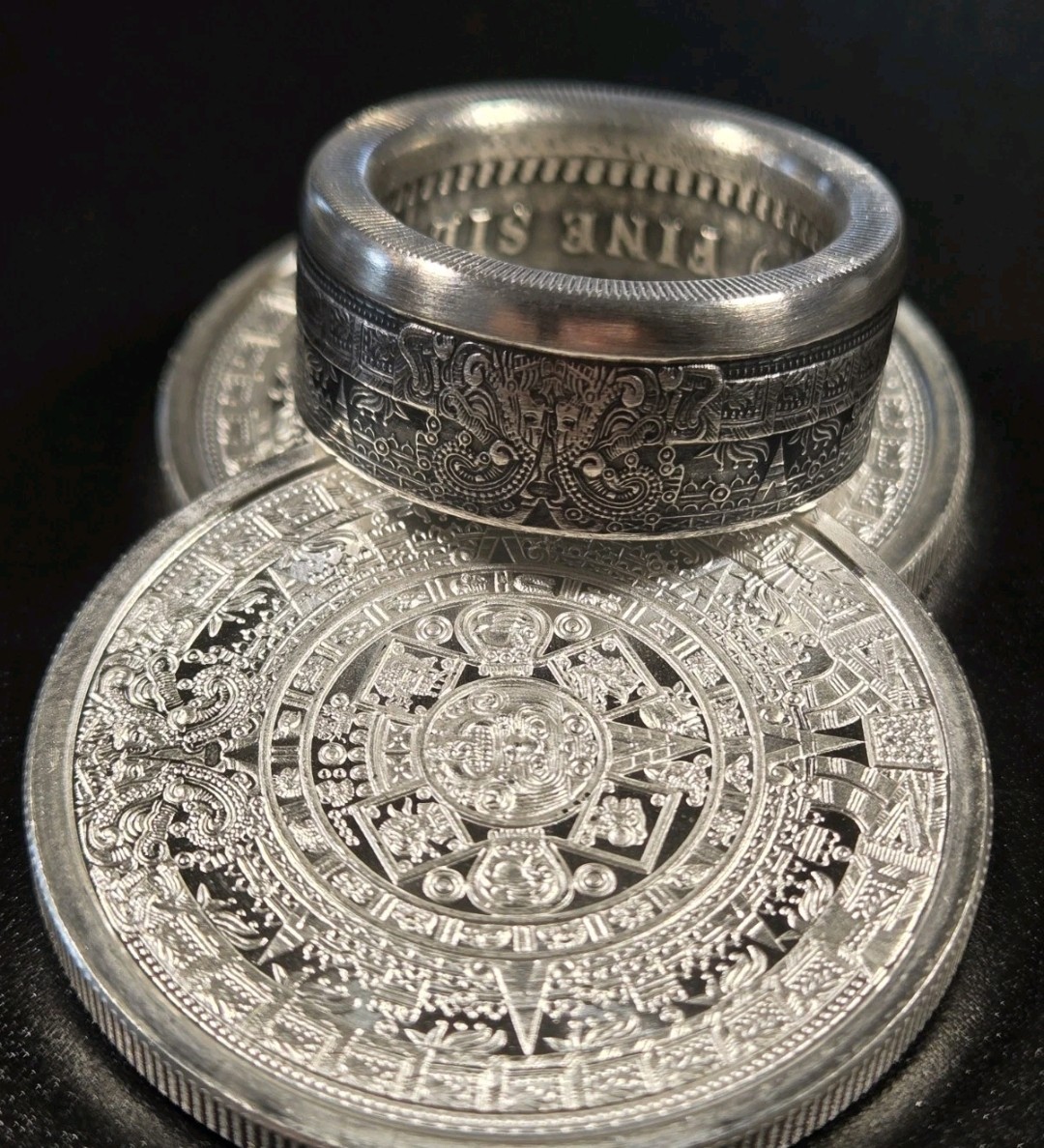 Aztec Calender .999 Pure Silver COIN RING Sz 9-14 Azteca Mayan 1 Troy Oz Coin