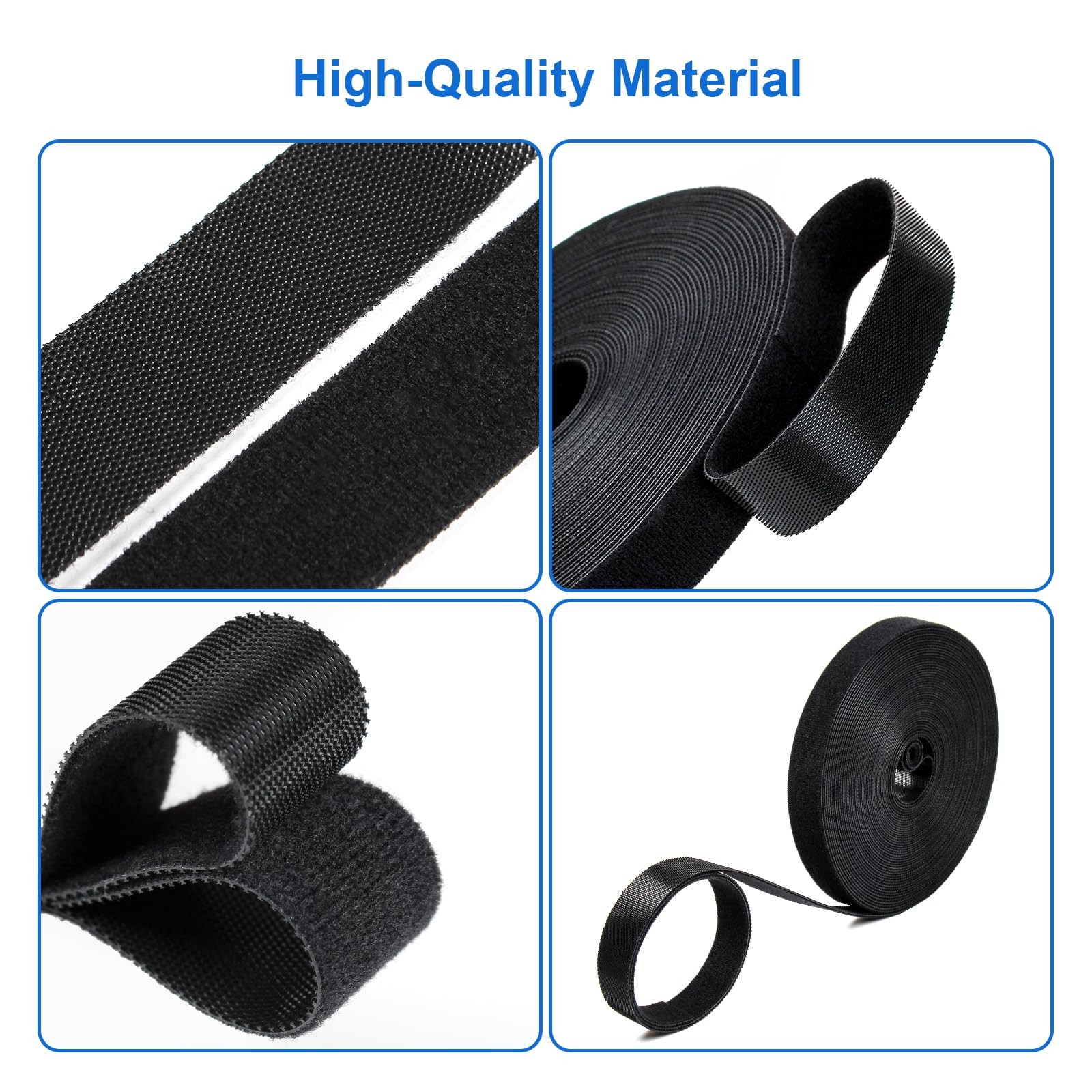 Hook and Loop Cable Ties Roll 20ft x 1/2in | Reusable Self-Gripping Hook-and-...