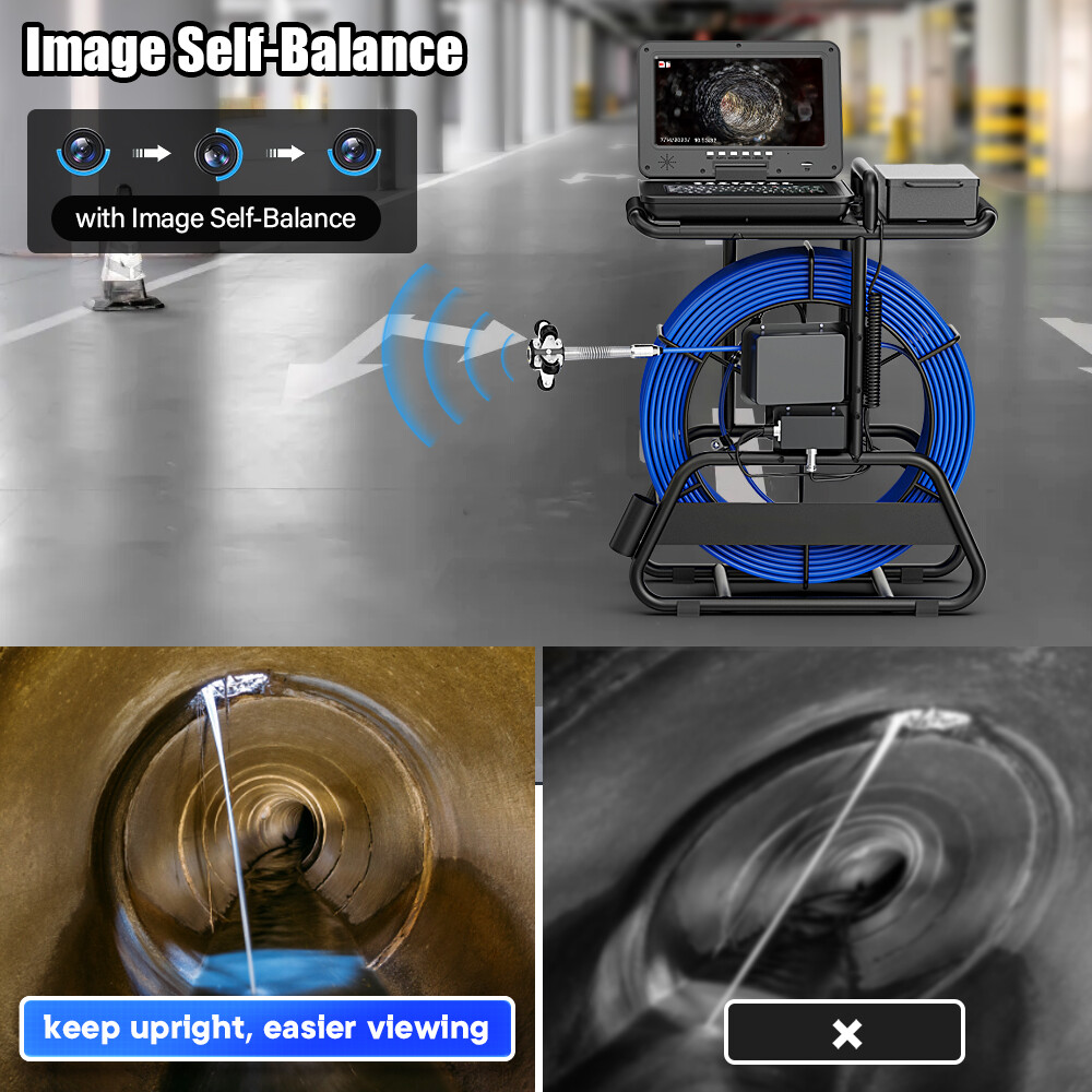 100m Sewer Pipe Inspection Camera 512hz Self-leveling Pipe Camera 10" Display