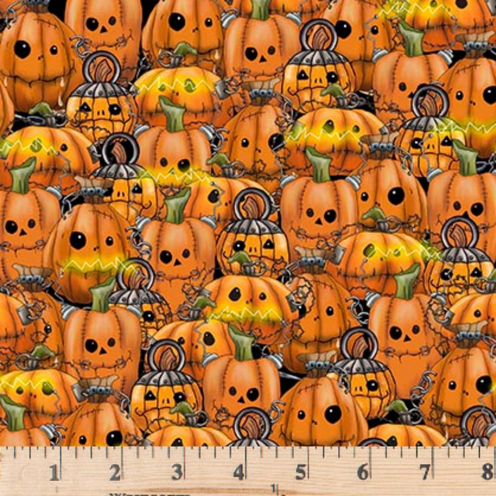 Steampunk Halloween 3 Pumpkins Orange 31222 100%Cotton Fabric By half yard