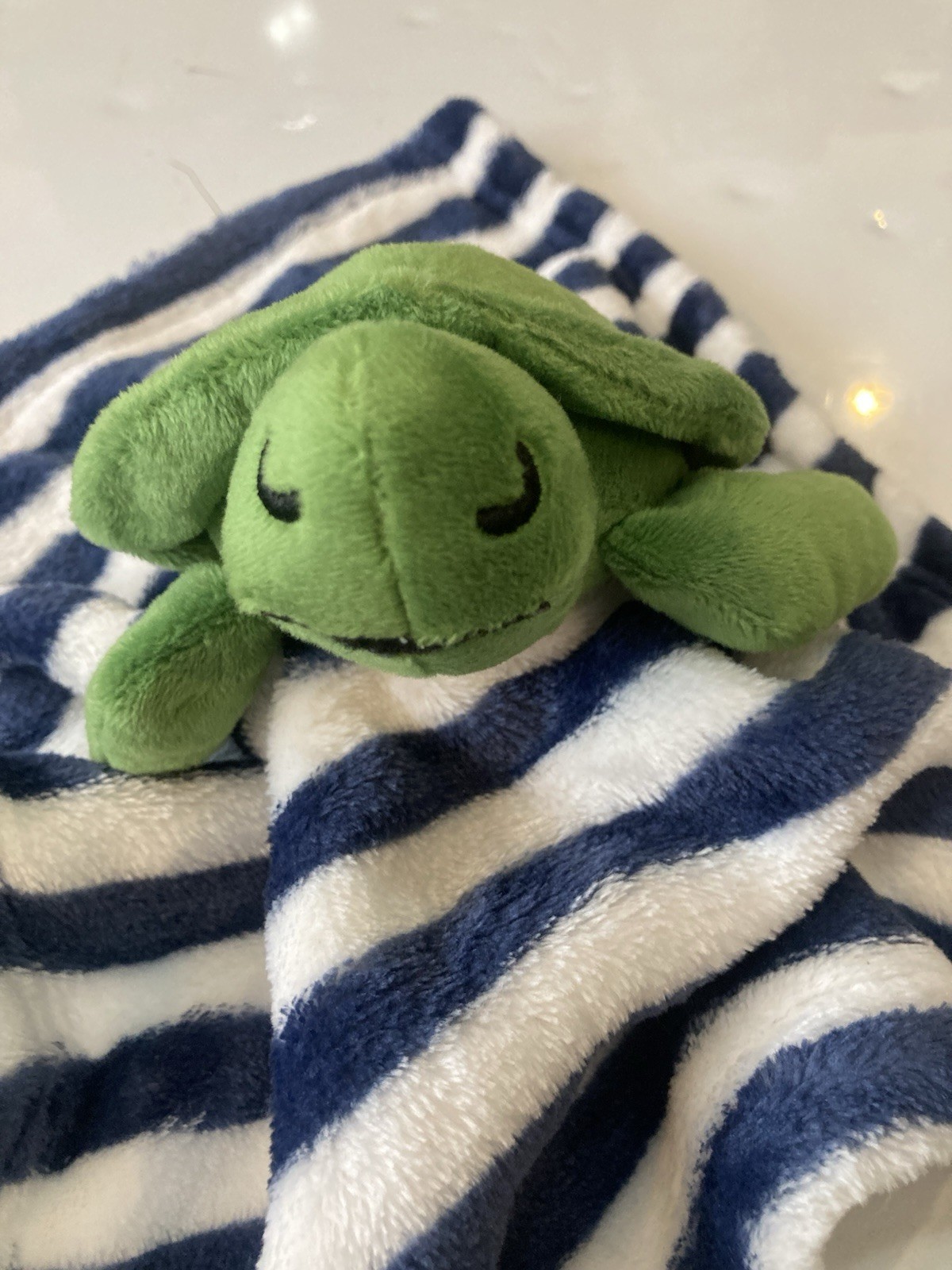 Hudson Baby Turtle Lovey Plush Security Blanket HB Navy Blue White Striped Soft