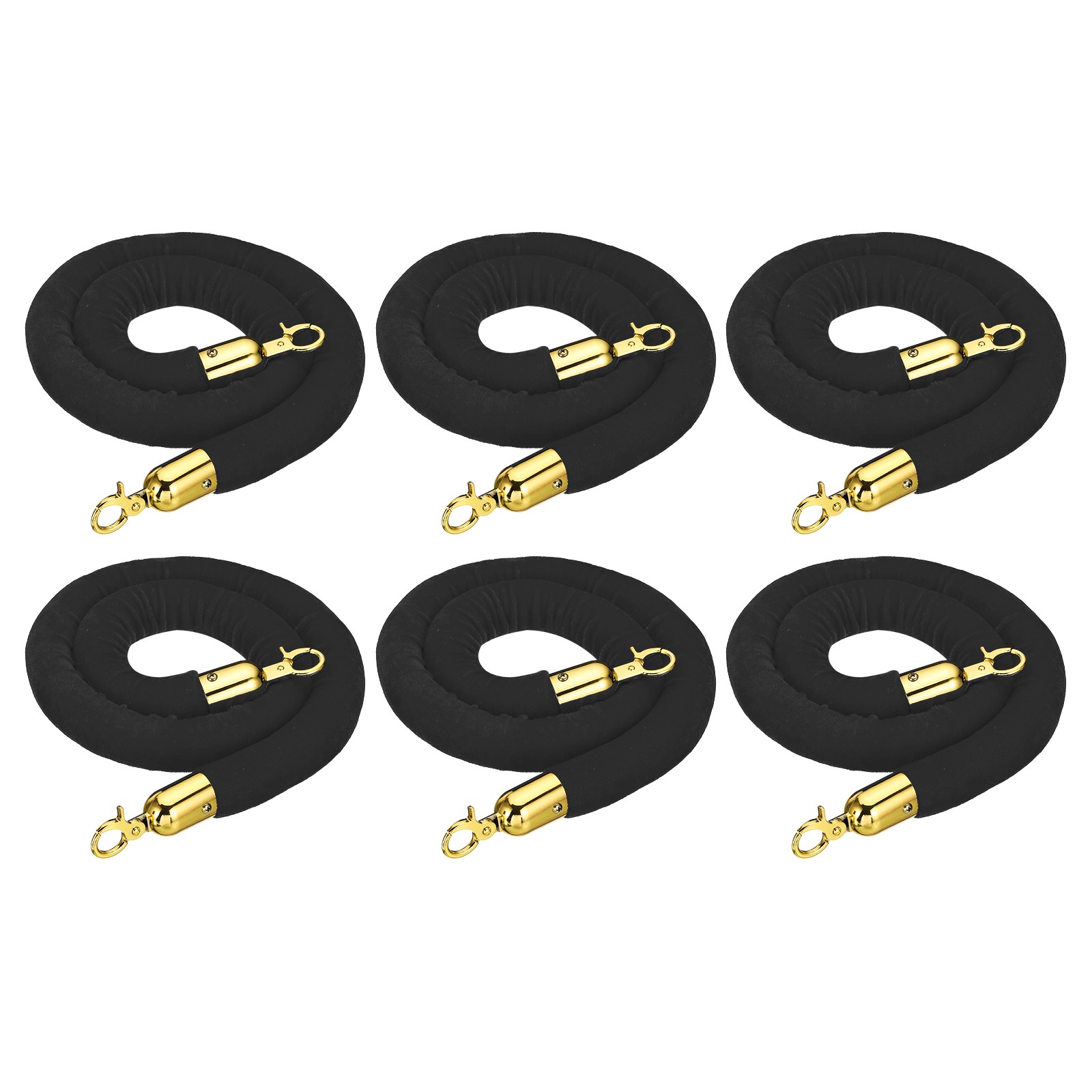 6PCS 4 Feet Black Velvet Stanchion Rope Crowd Control Barrier Rope, Golden