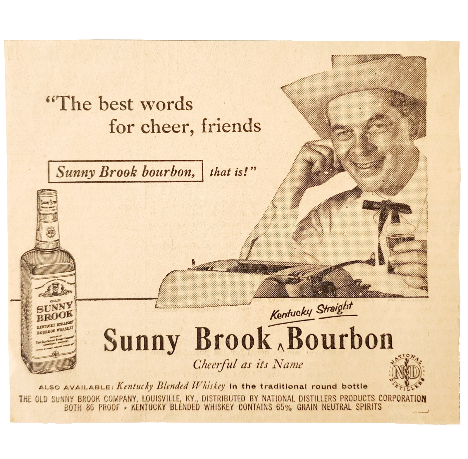 1957 Sunny Brook Kentucky Bourbon Advertisement Vintage Distillery DWYY7B