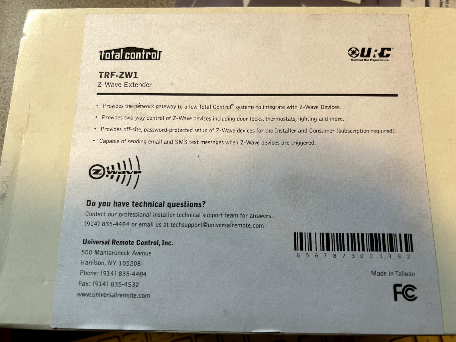 URC Total Control Z-Wave Extender - TRF-ZW1 - New In Box