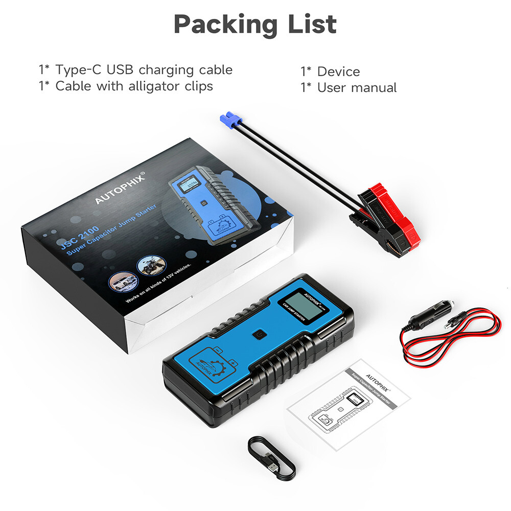 Autophix JSC2100 Car Jump Starter Portable Super Capacitor 12V Battery Pack Kit