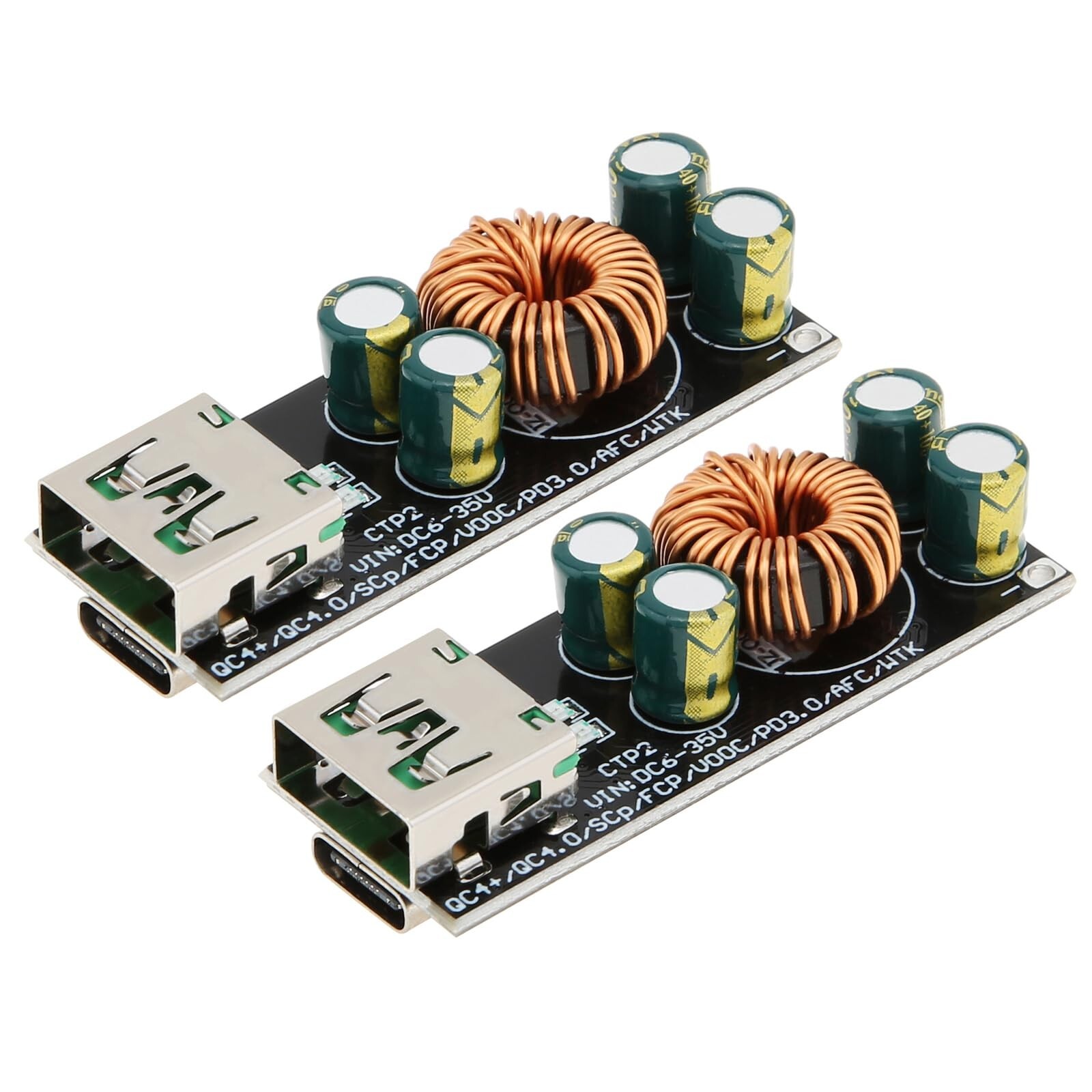 2Pcs 60W 6-35V DC to USB C PD 3.0 QC4.0 A QC3.0 Fast Charge 12V 24V Step-Down