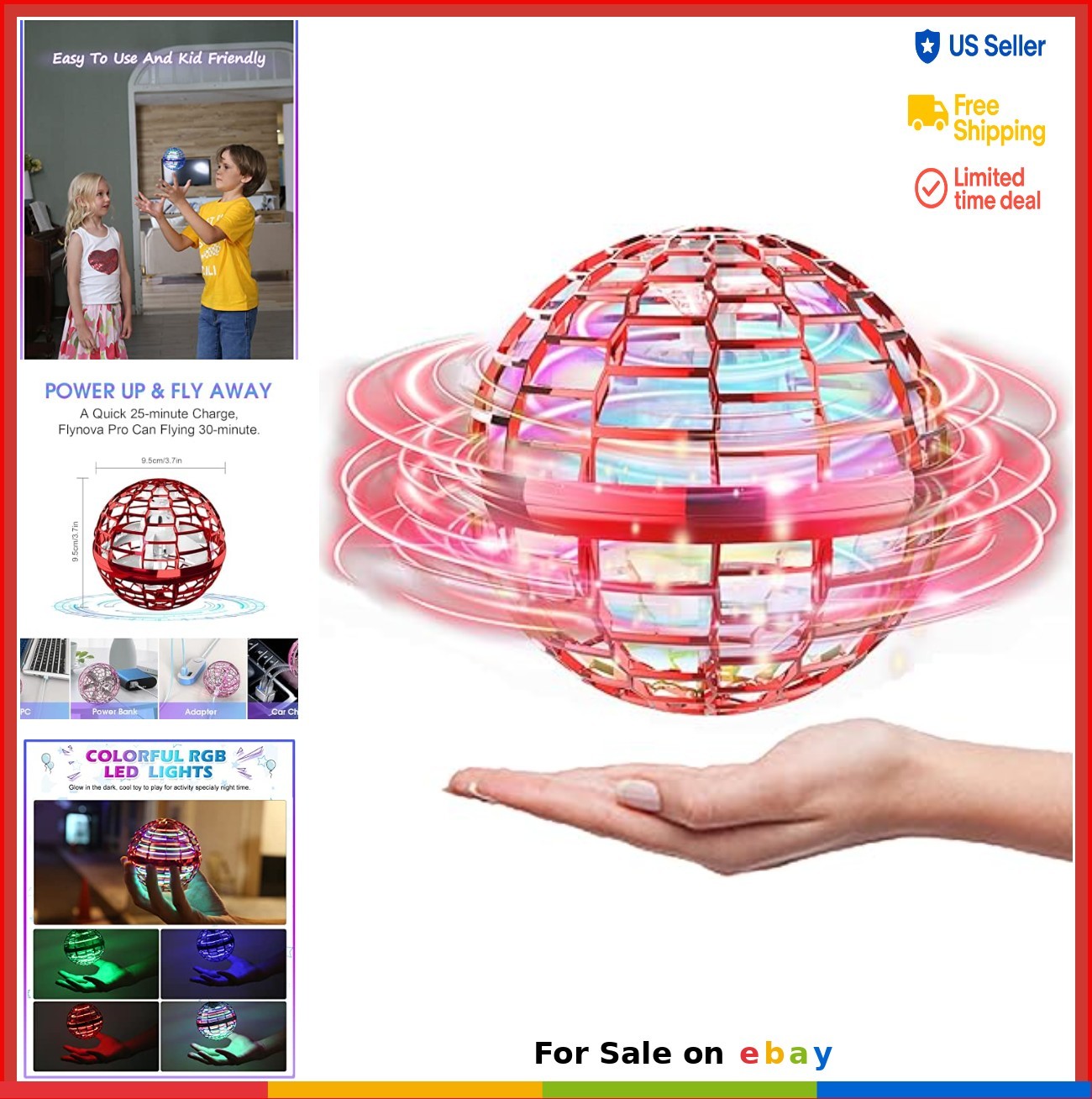 Hand Controlled Mini Drone Flying Ball Toy RGB Light Indoor Outdoor Kids Teens