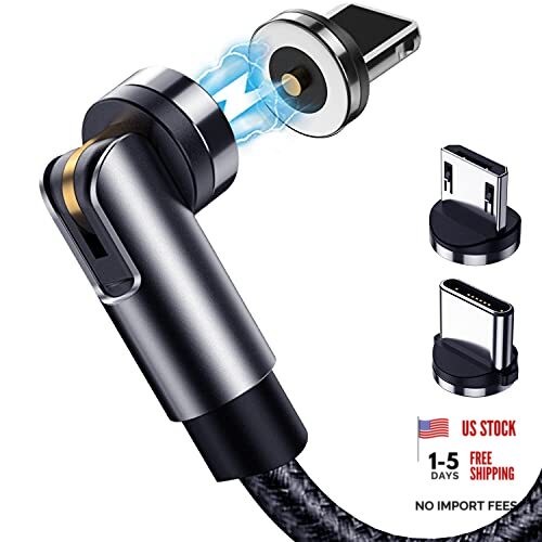 Magnetic Charging Cable 5-Pack (3/3/6/6/10FT) - 540° Rotating Magnetic Black