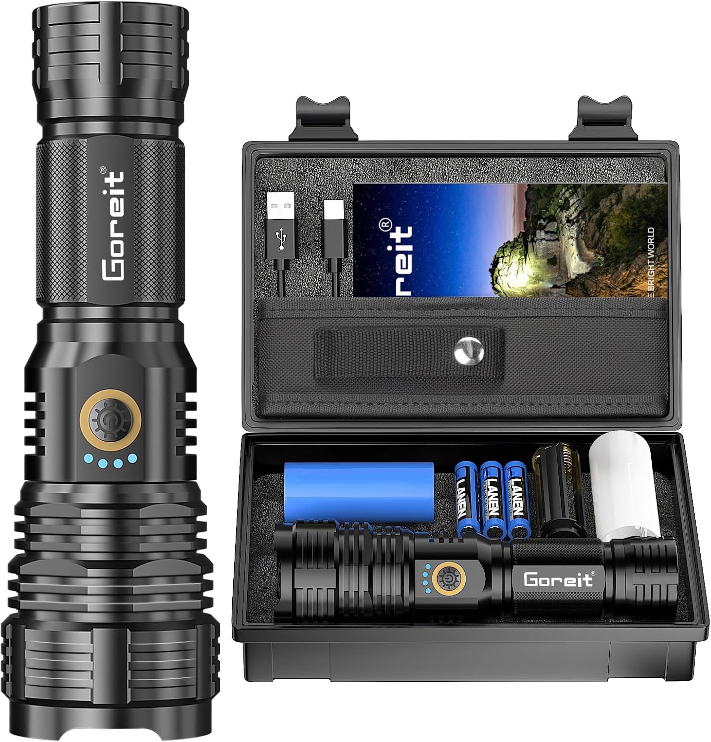 Linterna LED Recargables Tacticas Militar de Alta Potencia de Bateria Flashlight