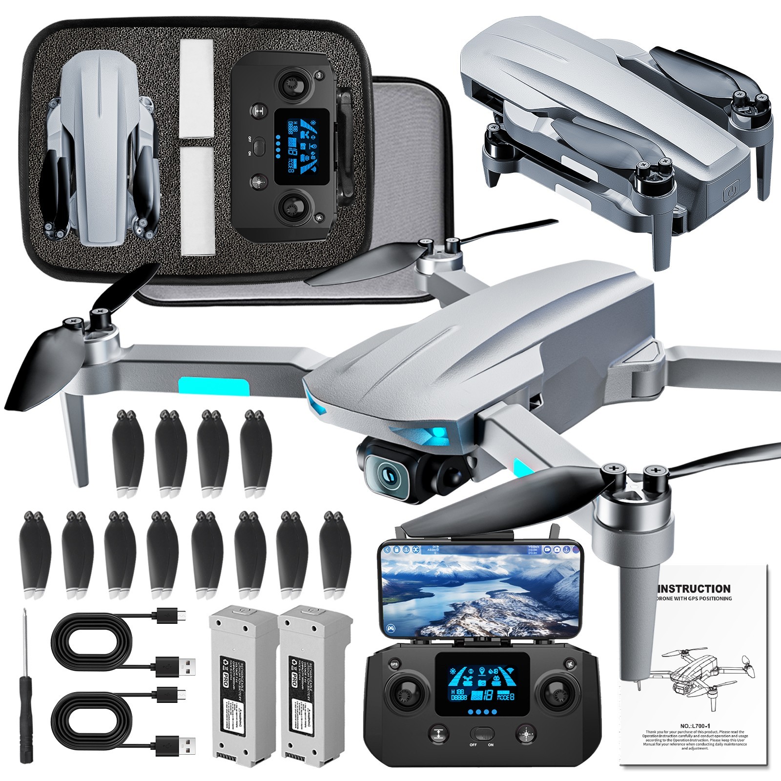 4K Drone Camera GPS Under 249g 2X20 Mins Flight 3800ft FPV Brushless Follow me