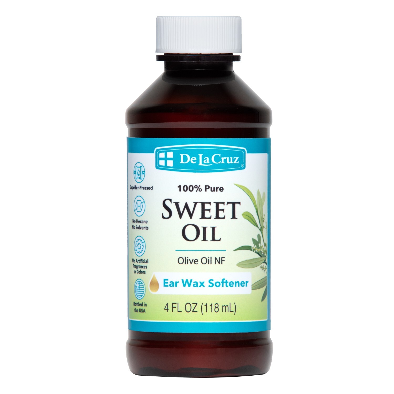 De La Cruz 100% Pure Sweet Oil, For Softening Ear Wax, Bottled in USA, 4 FL. OZ.