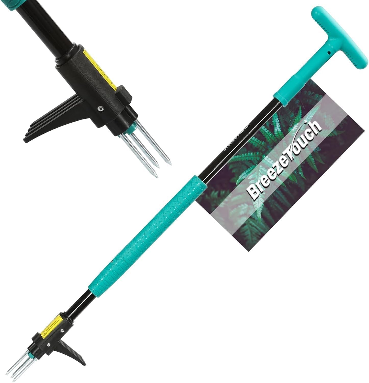 Breeze Touch 39" Weed Pulling Tool, 3-Claw T-shaped Handle, Common Teal