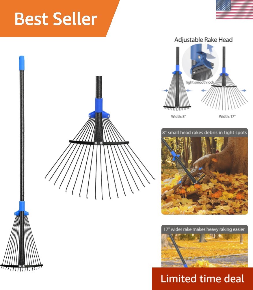 Adjustable Garden Rake with Long Handle 30-58" for All Heights - Black Finish