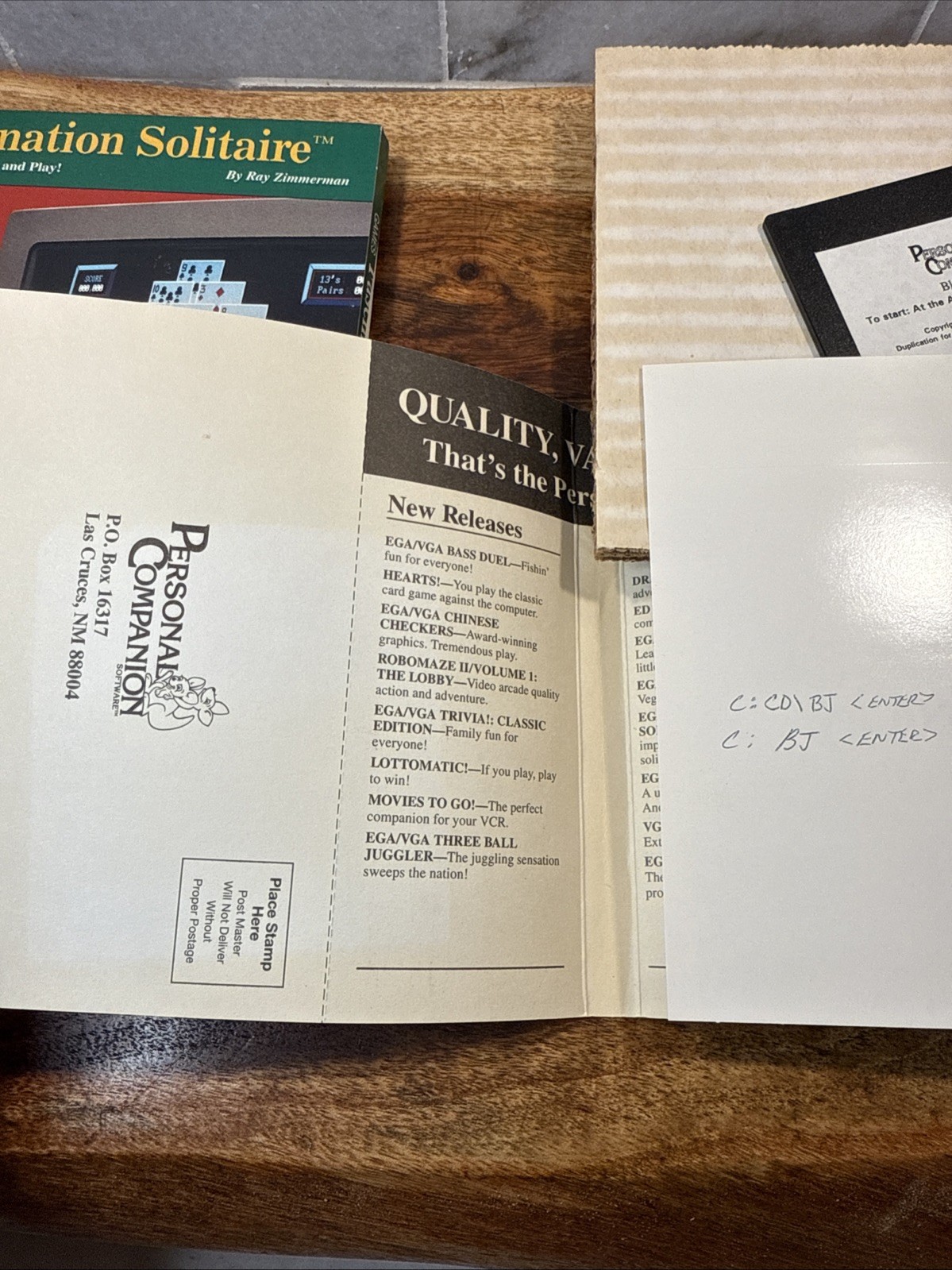 Vintage 1994 Personal Companion 3.5” Floppy Disk Programs Blackjack & Solitaire