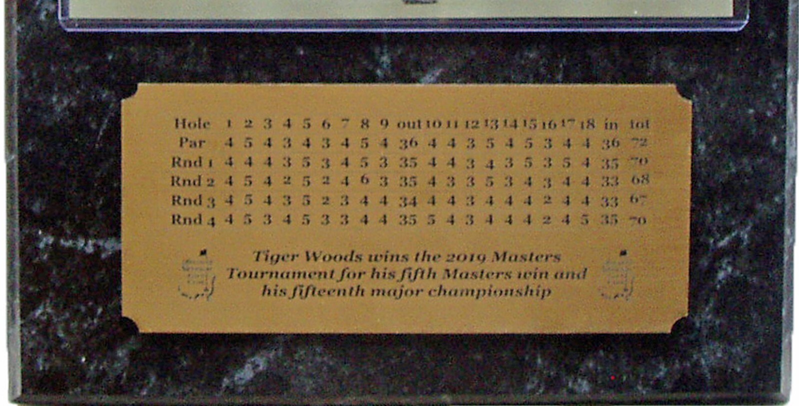 Tiger Woods Engraved Vinyl Masters Scorecard Nameplate - Optional Masters Year