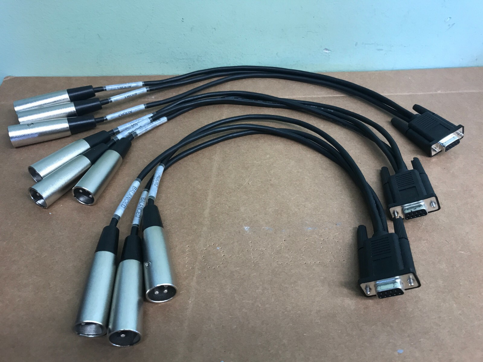 LOT OF 3 Generic DB9 Female to (3)-XLR Male Analog Audio Cable