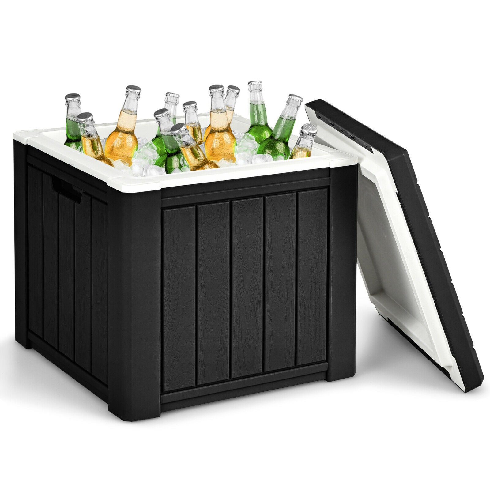 Patio 10 Gallon Ice Cube Cooler Box Table Stool Storage W/Handle Black
