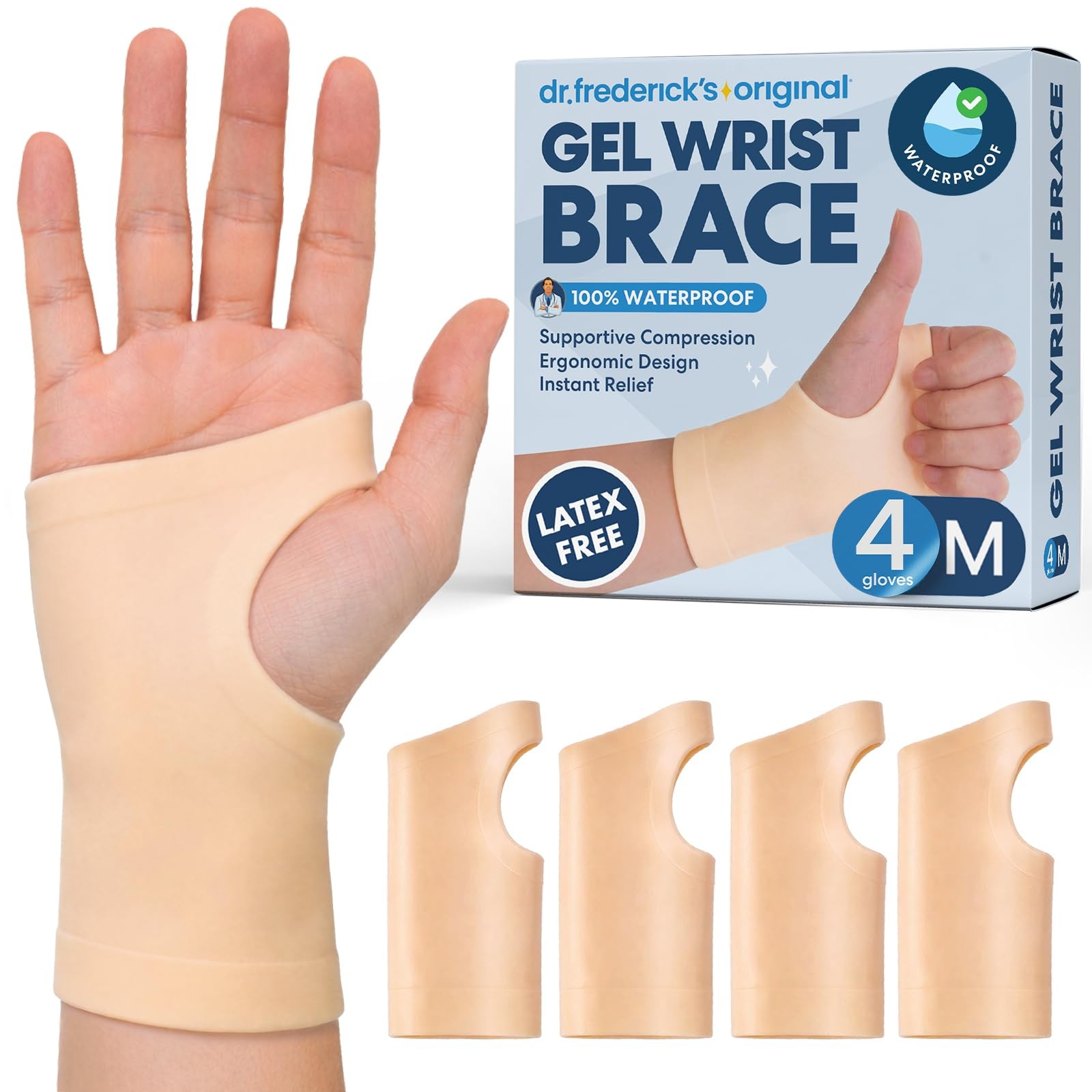 Dr. Frederick's Original Gel Wrist Brace - 4 ct - Waterproof Medium, Beige