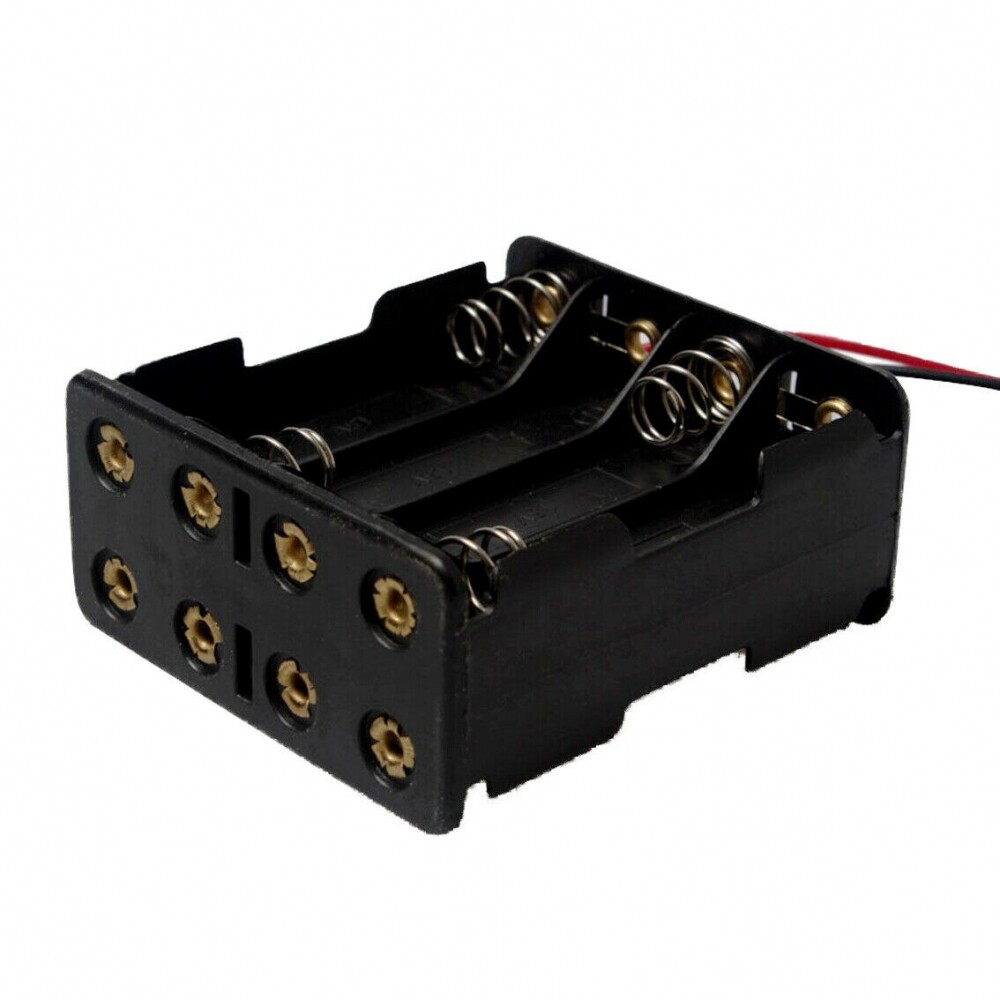 2x 8-AAA Battery Holder Case Spring Plastic Box Tow Layers Stacked Wires DC 12V