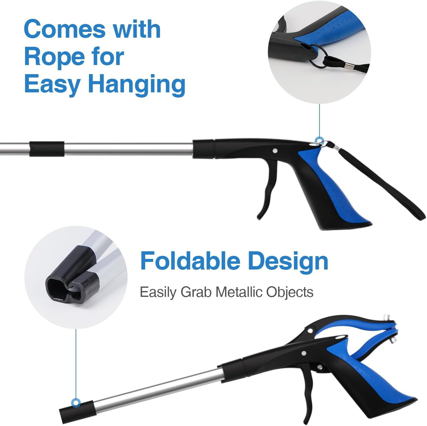 2-Pack Grabber Reacher Tool, 32 Inch Extra Long Steel Foldable Pick up Stick wit