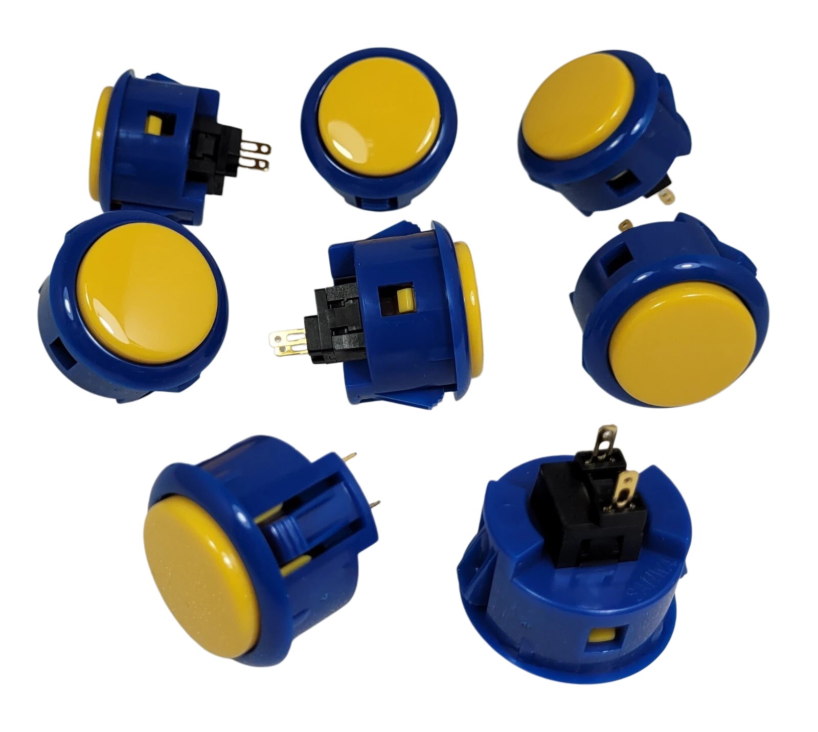 Japan Sanwa Mix Buttons Royal Blue Yellow x 8 pcs Video Game Arcade Parts OBSF