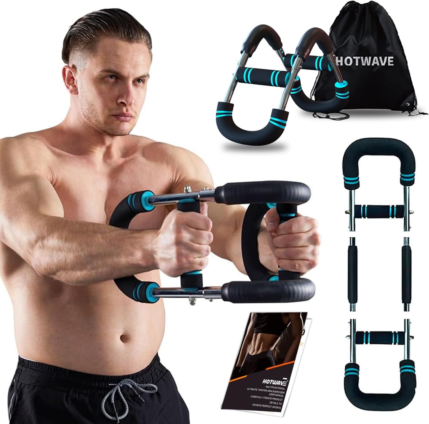 HOTWAVE Twister Arm Exerciser,Adjustable Spring Workout Bar, Forearm Triceps Che