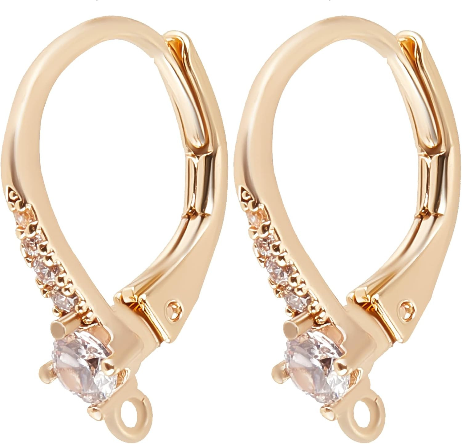 Beebeecraft 1 Box 10Pcs Cubic Zirconia Leverback Hooks 18K Gold Plated Brass Rhi