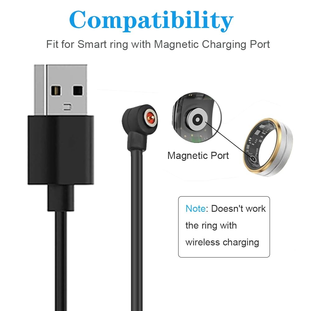 [2-Pack] Smart Ring Charger Cable, for YoR by Letsfit, COLMI, 30 cm, Black