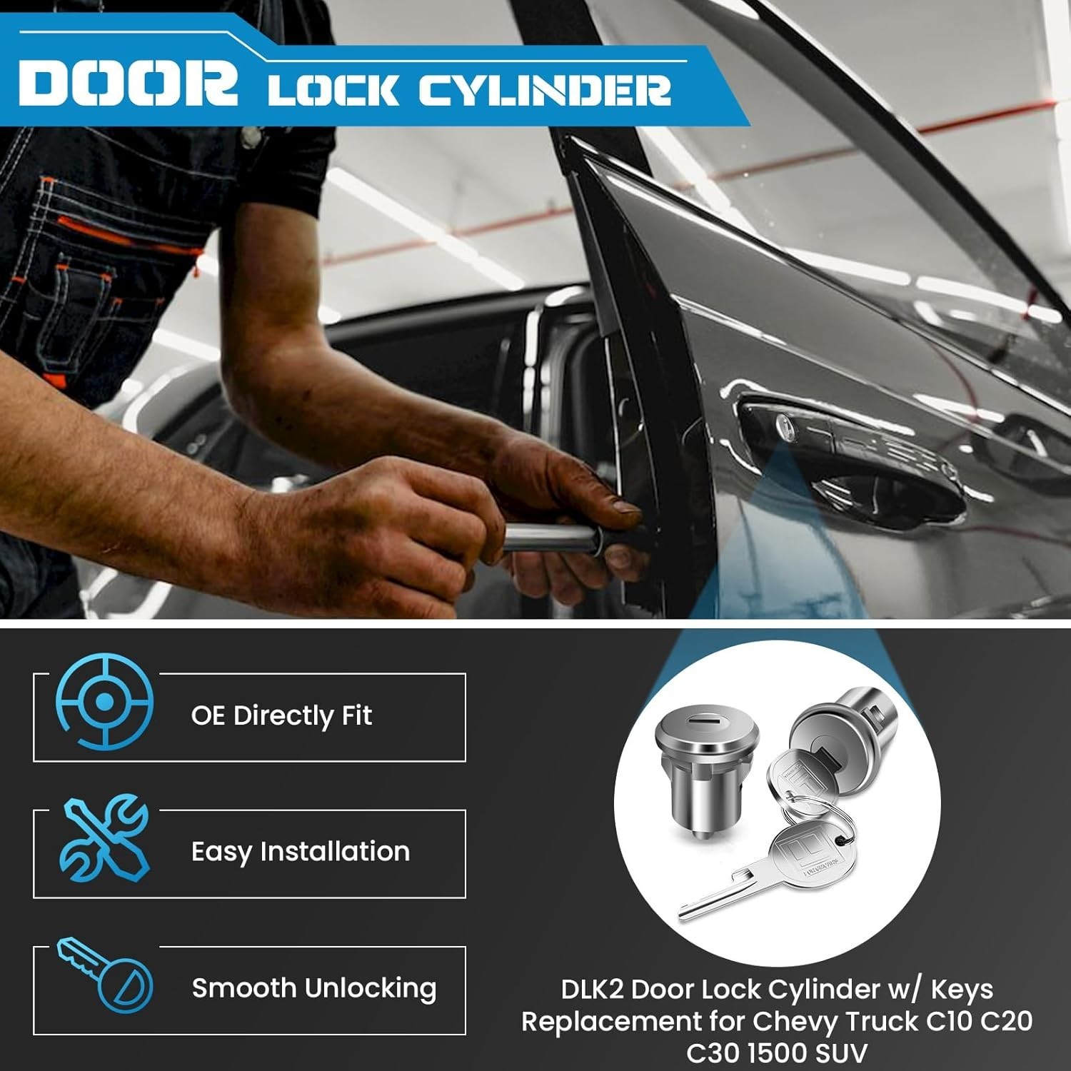2PCS Door Lock Cylinder Set Front Left/Right,Compatible with Chevrolet Truck C10