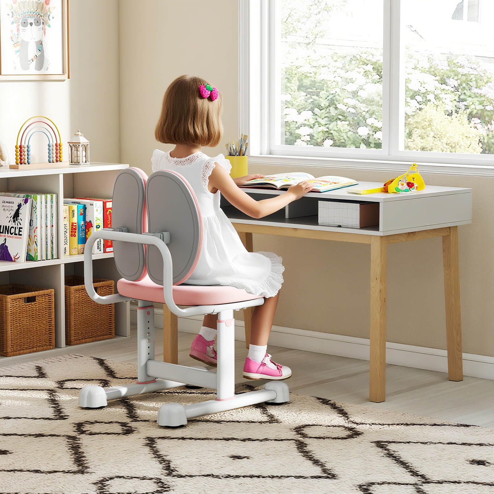 Kids Desk Chair w/Double Back Support Adjustable Height Upholstered Computer