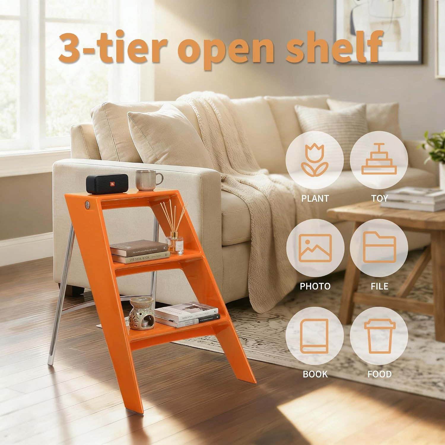 Modern Folding Chair - Multifunctional Design Doubles as Step Stool & Storage Sh