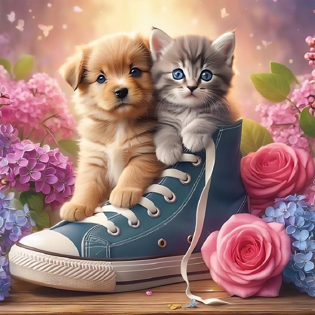 Diamond Art Painting Kits for Adults Dog and Cat, Animal Round Full Drill Diamoo